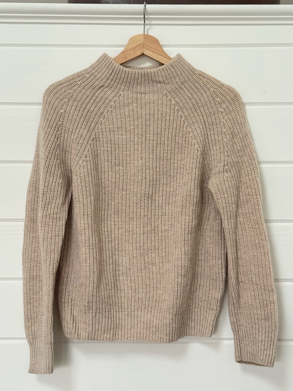 Muji Yak Wool Ribbed Mock Neck Sweater Oatmeal Small